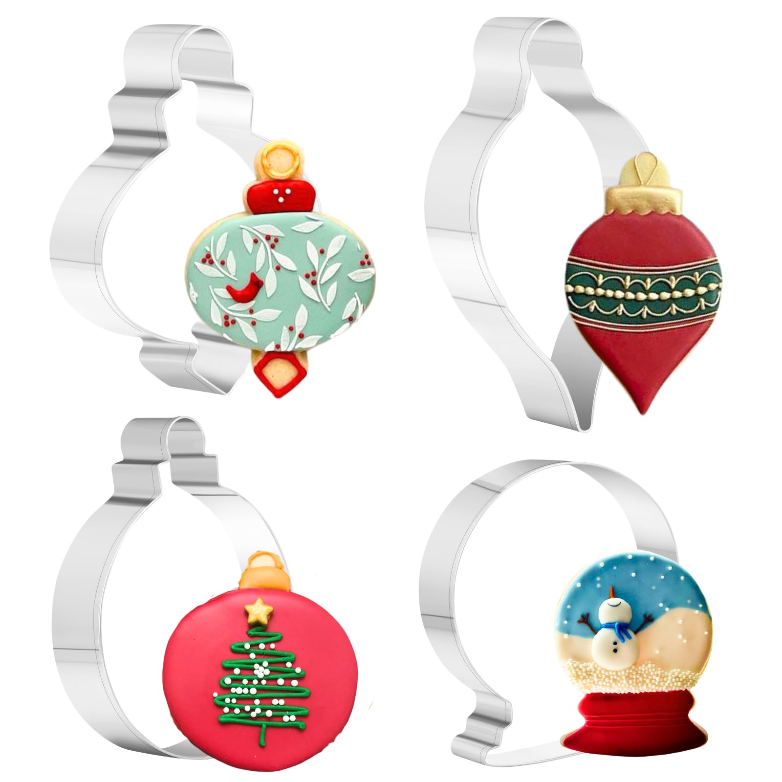 PTaizjjz Large Size Christmas Ornaments Cookie Cutters - 4PCS Stainless Steel - Snow Globe,Teardrop Bauble, Finial,and Round Ornaments Cookie Cutters
