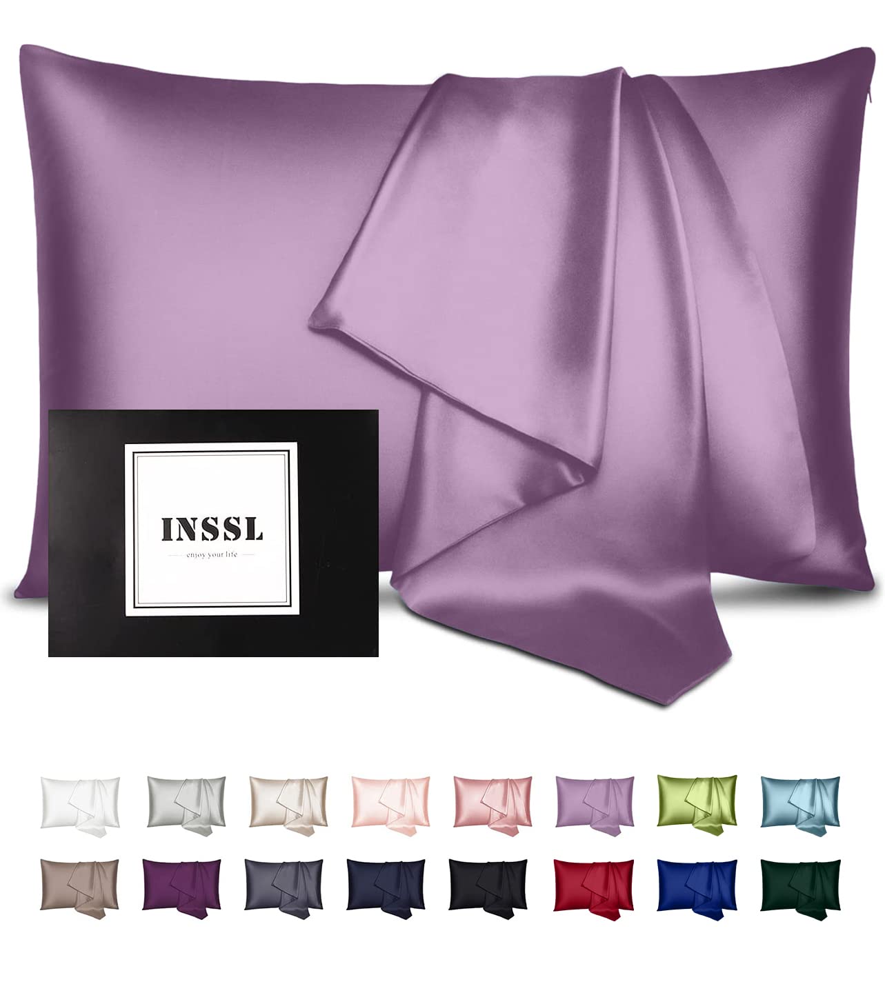 INSSL Silk Pillowcase for Women, Mulberry Silk Pillowcase for Hair and Skin and Stay Comfortable and Breathable During Sleep 1 pc (Purple, 20"×30")