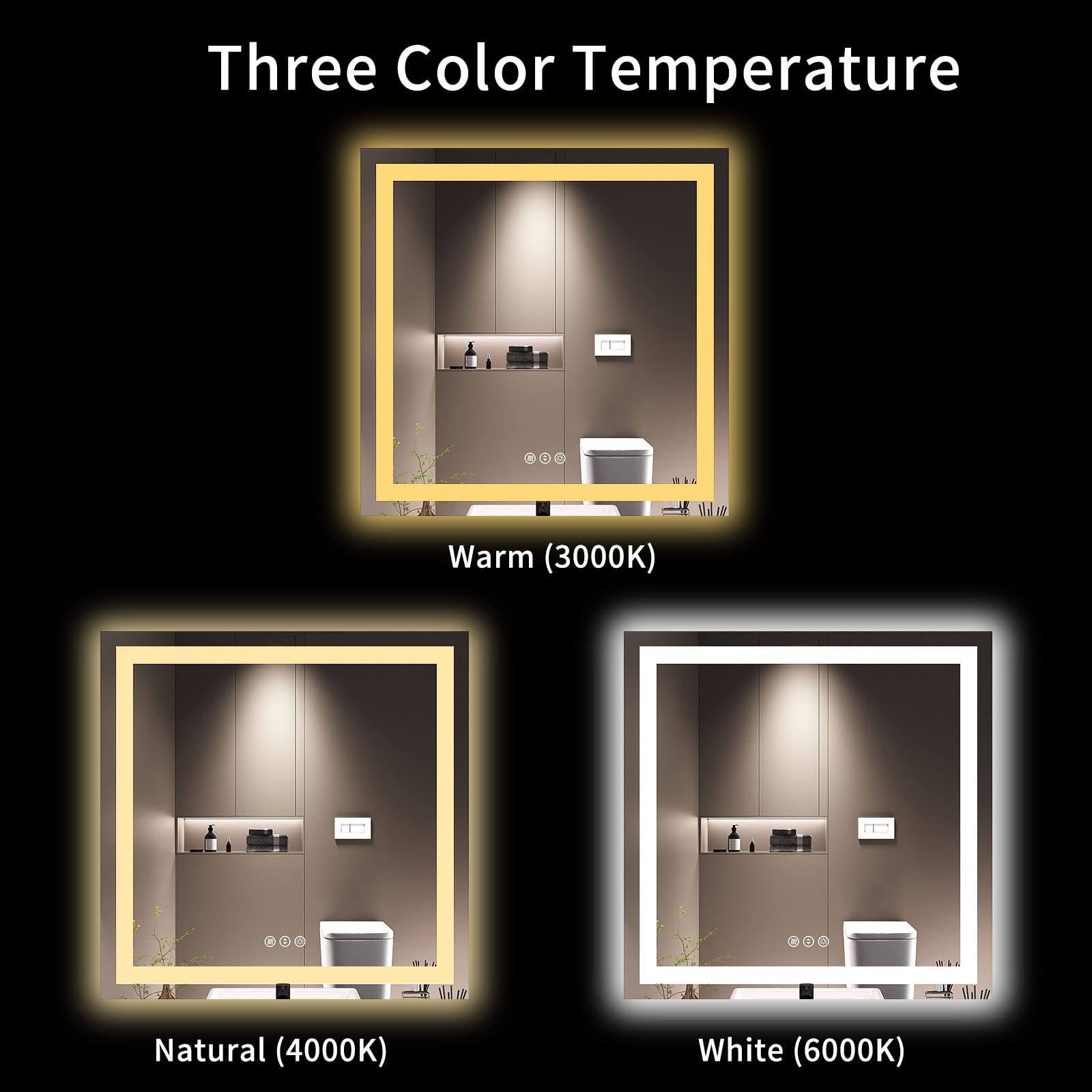 LOAAO 36X36 LED Bathroom Mirror with Lights, Anti-Fog, Dimmable, Backlit + Front Lit, Lighted Bathroom Vanity Mirror for Wall, Memory Function, Tempered Glass, Safe to Use, ETL Listed