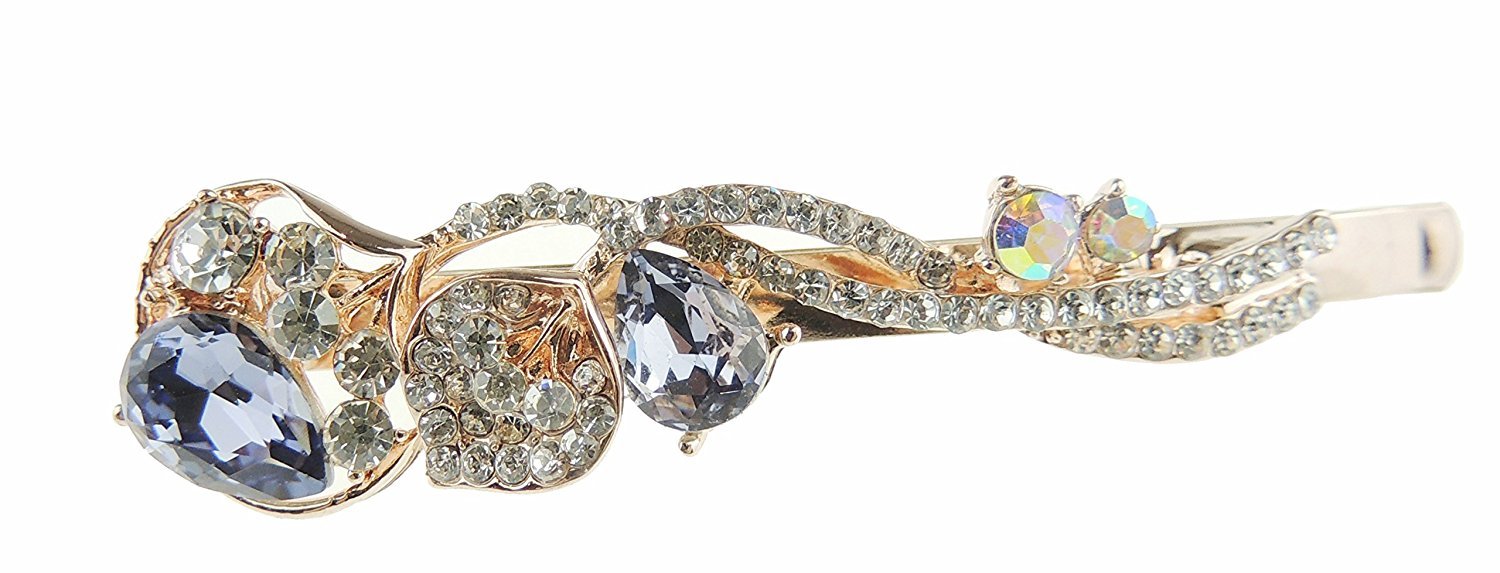 Ladies 6cm Crystal Diamante Hair Grip Slide Calla Lily Flower Purple