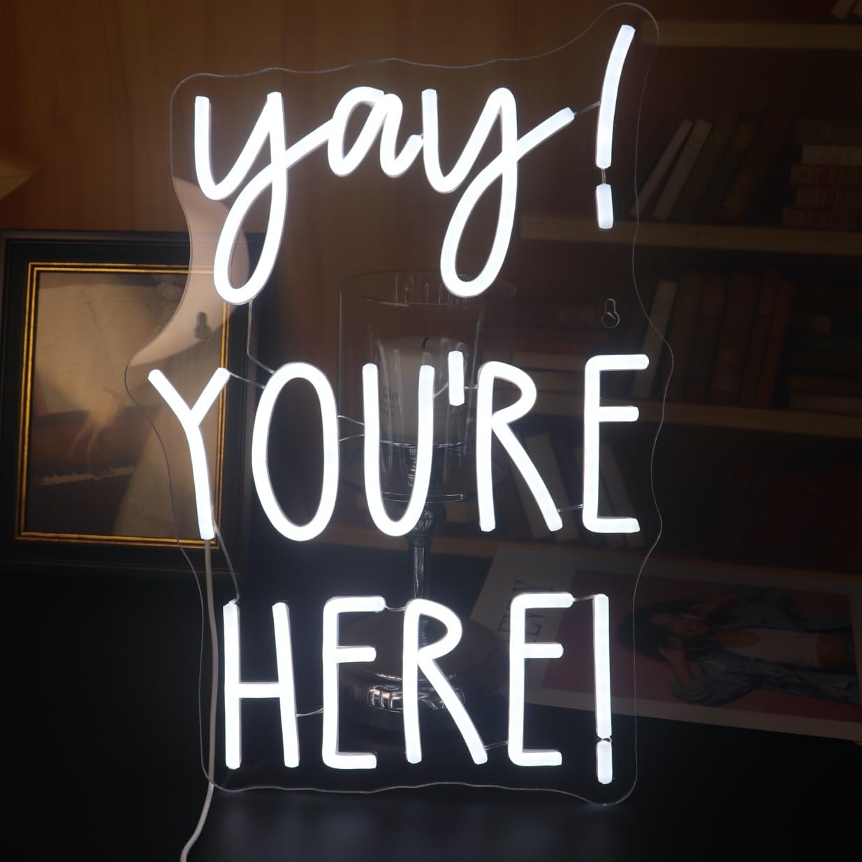 Photo 1 of "Yay! You're Here!" Neon Sign, Positive Quotes Decorative Neon Lights for Home Room Classroom Wall Decor, Office Wall Decor Neon Light Sign, Christmas Birthday Gift,Thanksgiving Gift(white)