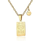 Zodiac Sign Necklace for Women Constellation Tarot Card Pendant Double Sided Gold Stainless Steel Waterproof NonTarnish Friendship Jewelry Gift