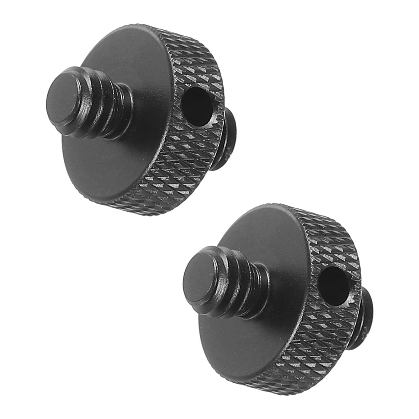 PATIKIL Mic Stand Adapter 1/4 Male to 1/4 Male Thread Tripod Screw Adapter with Hole Double Sides Camera Screw for Microphone Tripod Stand Black 2 Pack