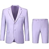 Men's Slim Fit 2 Piece Suit Set,Two Button Solid Blazer Shorts Suits Summer Business Tuxedo Set