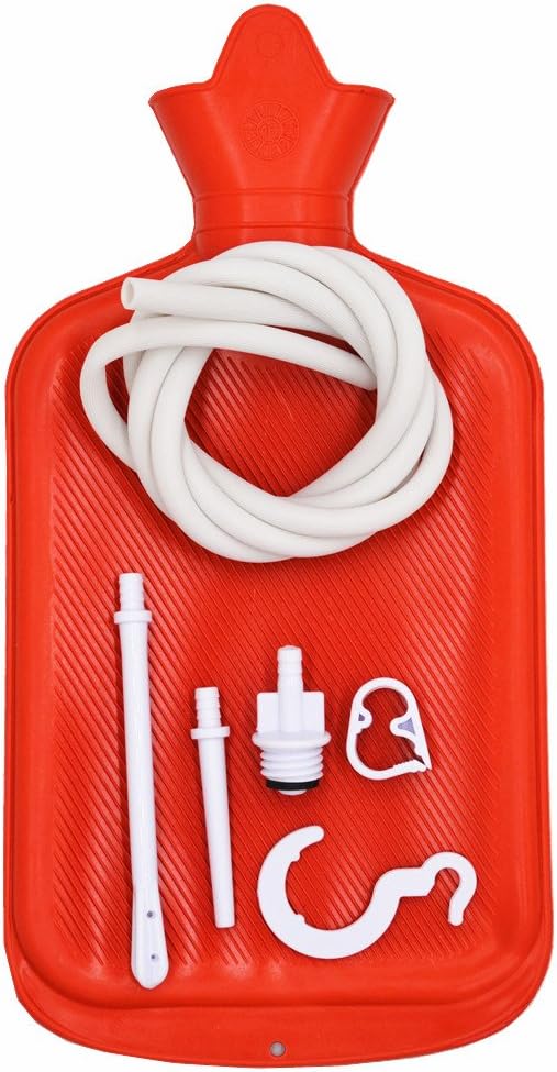 Jsentai Medical Rubber Enema Bag Kit for Colon Cleansing Reusable Colonic Kit with Soft Tube, Enema Irrigator Shower Douche for Men Women, 2 Quart (Red)