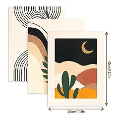 puthiac Boho Wall Art Posters - Set of 3 Framed