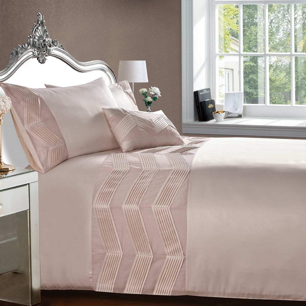 Rapport Valencia Blush Zig-Zag Banded King Size Duvet Cover Set,Pink