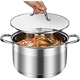 LEUGWAKN 10-Quart Stainless Steel Soup Pot with Lid – Large Stockpot for Pasta, Boiling, and Soup Making – Induction Compatible, Dishwasher Safe – Heavy Duty Kitchen Cookware