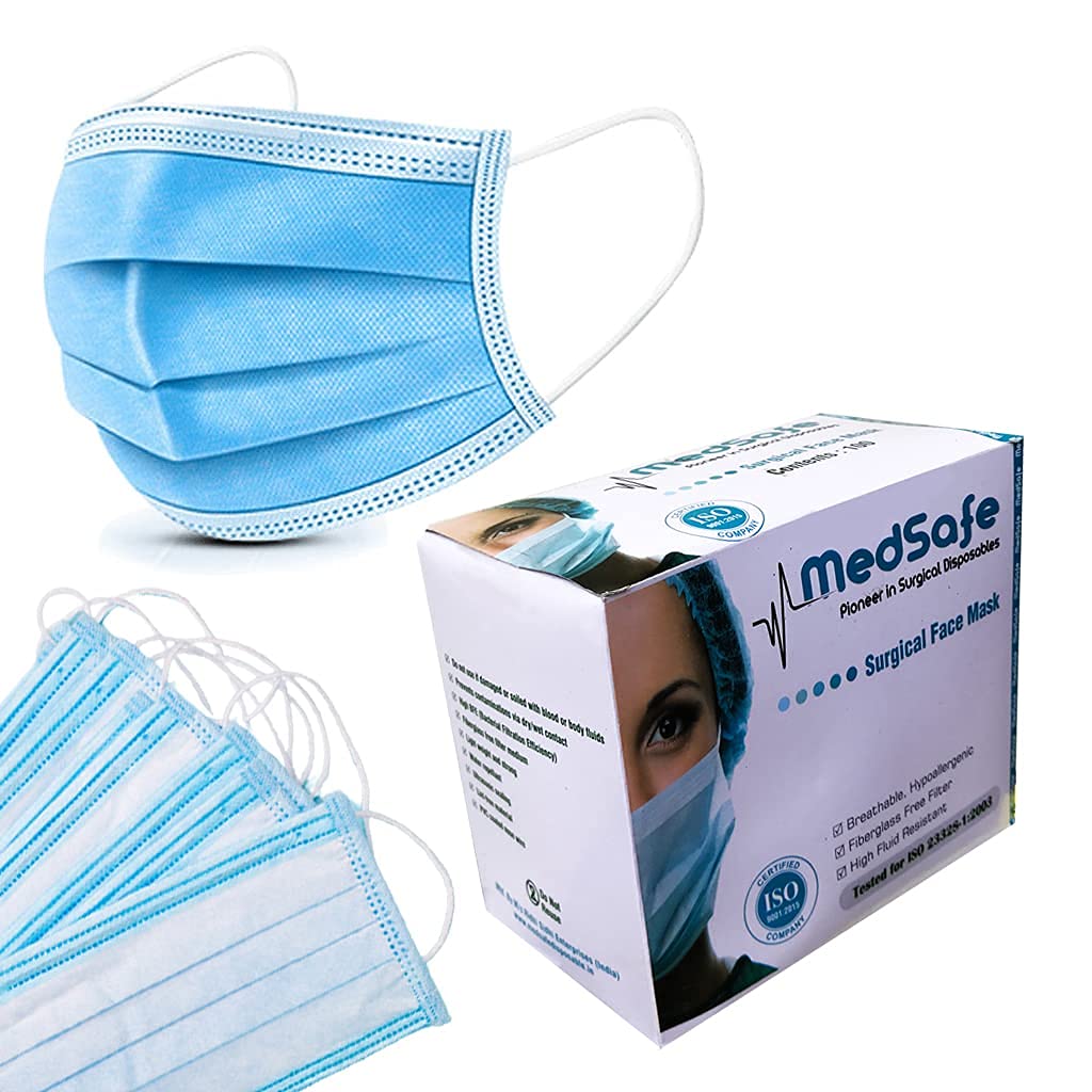 Medsafe Surgical Face Mask (Pack of 50) ISO Certified Soft Ear Loops Ultrasonic Sealing