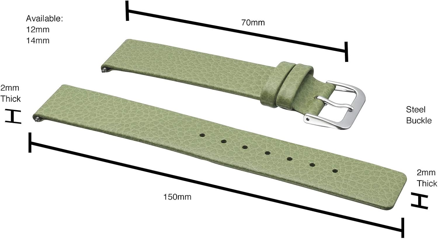 ALPINE INTERNATIONAL Genuine leather watch band - Smooth flat leather watch strap 18mm - green - Image 3