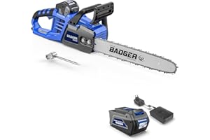 WILD BADGER POWER Electric Chainsaw Cordless 40V 16" Brushless, 4.0 Ah Battery and Charger, Smart Cut technology, Efficient cutting, Safe and Reliable, Great for Tree Felling, Storm Clean-Up, Pruning