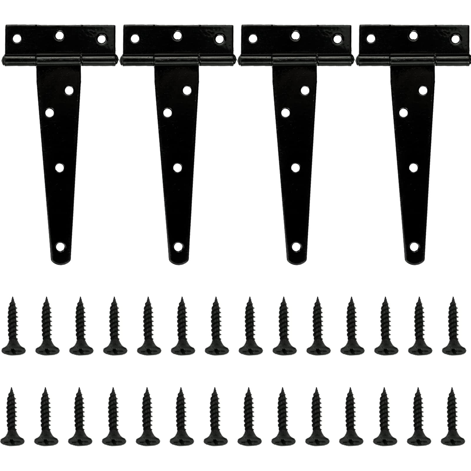LAMXD 4 Pcs T Hinges, T-Strap Hinges, Metal Heavy Duty Gate Hinges, Tee Hinges with Screws for Sheds, Windows, Fence, Barn Gates Supplies (Black,6 Inch)