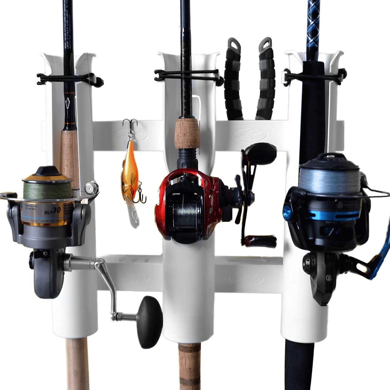Rod-Runner Tri-Mount 3 Rod Rack Combo | White | 3 Fishing Rod Holder Rack