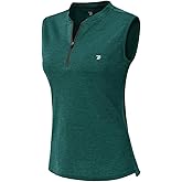 YSENTO Women's Golf Apparel Shirts Clothes Outfits Sleeveless 1/4 Zip Collarless Dry Fit UPF 50+ Tennis Polo Tank Tops
