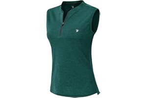 YSENTO Women's Golf Apparel Shirts 1/4 Zip Sleeveless Collarless Dry Fit UPF 50+ Tennis Tops