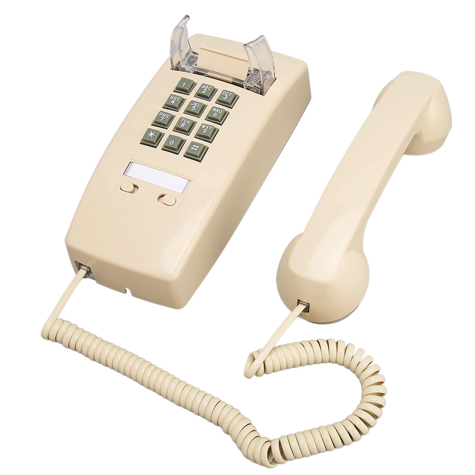 Vintage Corded Wall Telephone, Beige Classic Wall Phone for Landline with Volume Control and Double Gong Metal Mechanical Ringtone,Retro Wall Mounted Phone Waterproof for Kitchen,H