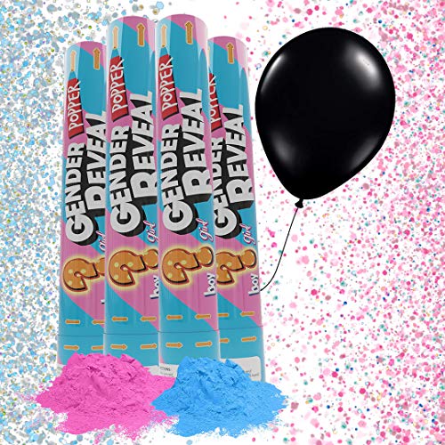 JAPJA Gender Reveal Confetti Powder Cannon and Balloon Set of 4 Jumbo