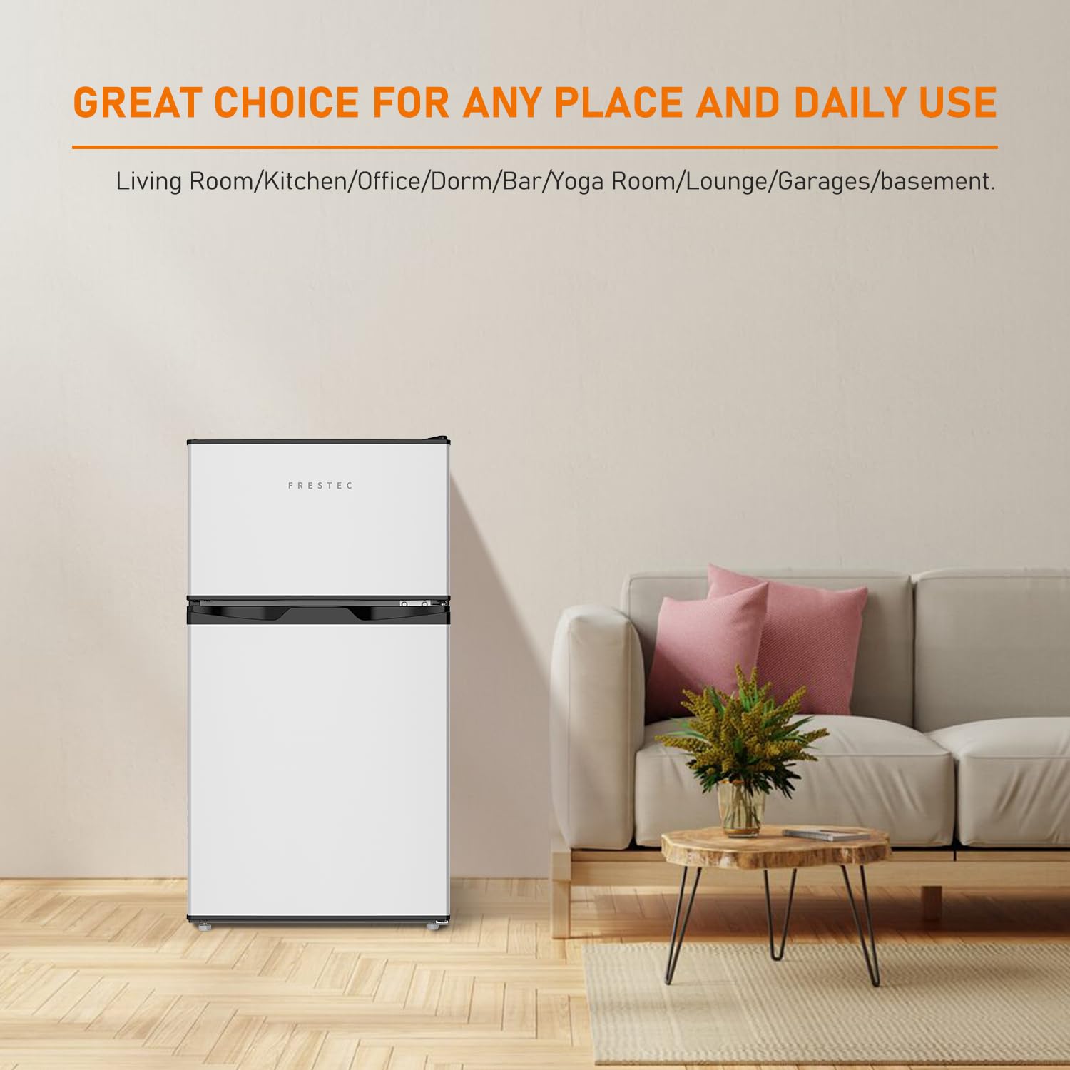 Frestec 3.1 CU' Mini Fridge with Freezer,2-Door Compact Refrigerator,Small Refrigerator for Bedroom Dorm Office Apartment, Silver (FR 302 SL)