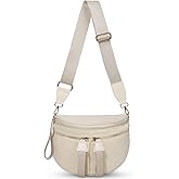 CEUTNIZ Bum Bags for Women Crossbody,Nylon Bum Bag Large Pure Color Fanny Pack Double Pockets Oversized Slouchy Belt Bag (Beige)