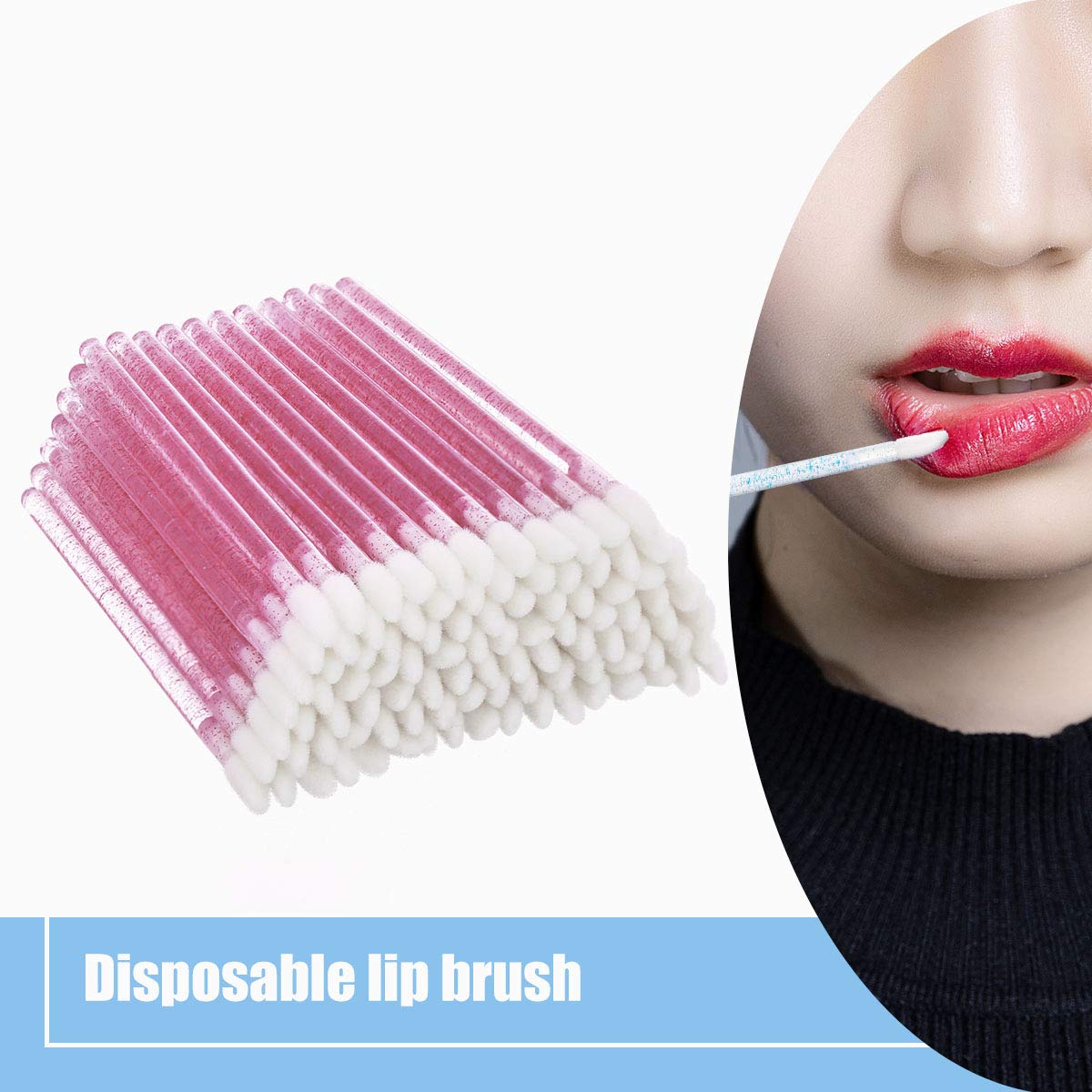 Elisel 100 Pcs Disposable Crystal Lip Brushes Make Up Lip Brushes Lipstick Lip Gloss Wands Eyeshadow Brushes Applicator Tool Makeup Beauty Tool Kits (Rose): Beauty
