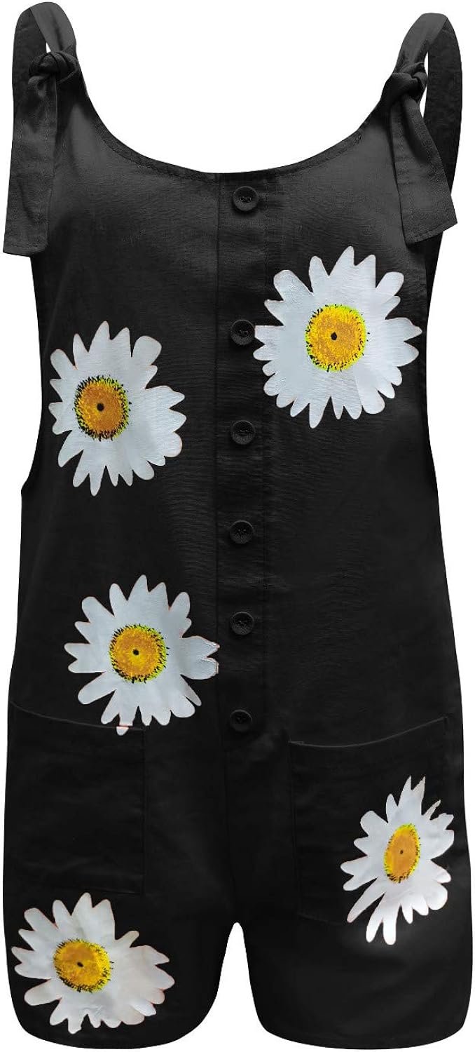 aihihe Womens Plus Size Short Overalls Floral Printed Button Up Sleeveless Shorts Rompers Overalls Jumpsuits Pants: Clothing
