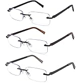 FEIVSN 3 Pack Rimless Reading Glasses for Men Blue Light Blocking Readers Spring Hinge Metal Arms Sturdy Stylish Computer Glasses +2.5