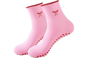Ao Yee ZGL Womens Pilates Non-Slip Pink Bow Yoga Socks Ballet Cherry Recovery Slipper Socks Size 6-12