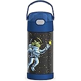 THERMOS FUNTAINER Water Bottle with Straw - 12 Ounce - Kids Stainless Steel Vacuum Insulated Water Bottle with Lid, Space Frog
