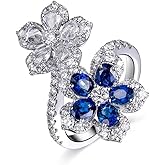 Kokoma Double Flowers Diamond Promise Ring for Women Dainty Cubic Zirconia Crystal Climber Wrap Finger Band Engagement Open Statement Rings Wedding Bands Elegant Jewelry