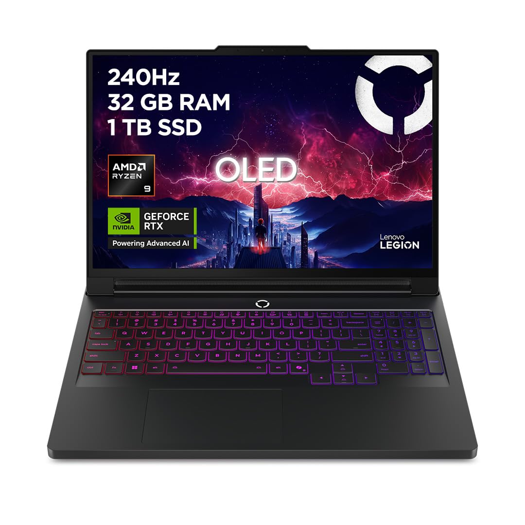 Lenovo Legion Pro 7 Gaming AI Laptop | 16" WQXGA OLED 240Hz Display | AMD Ryzen 9 9955HX | 32GB RAM | 1TB SSD | NVIDIA GeForce RTX 5070Ti | Windows 11 | QWERTZ | Schwarz | 3 Monate GamePass