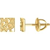 Sterling Silver Unisex Square Nugget Fashion Stud Earrings