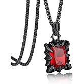 Bandmax Gothic Stone Pendant Necklaces for Men Women Stainless Steel Dragon Claw Ruby/Blue Topaz/Emerald/Black Onyx Gemstone Pendant Goth Punk Designer Necklace Halloween Jewelry