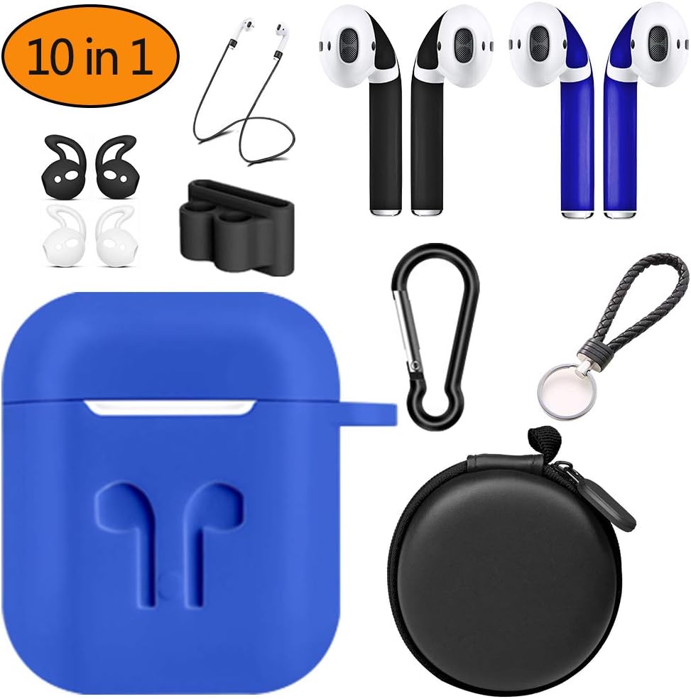 AirPods Case Cover 10 in 1 Protection Accessories Sets for Apple Earods Charging Box (Blue)