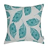 CaliTime Canvas Throw Pillow Cover Case for Couch Sofa Home, Peacock Feathers 18 X 18 Inches, Teal