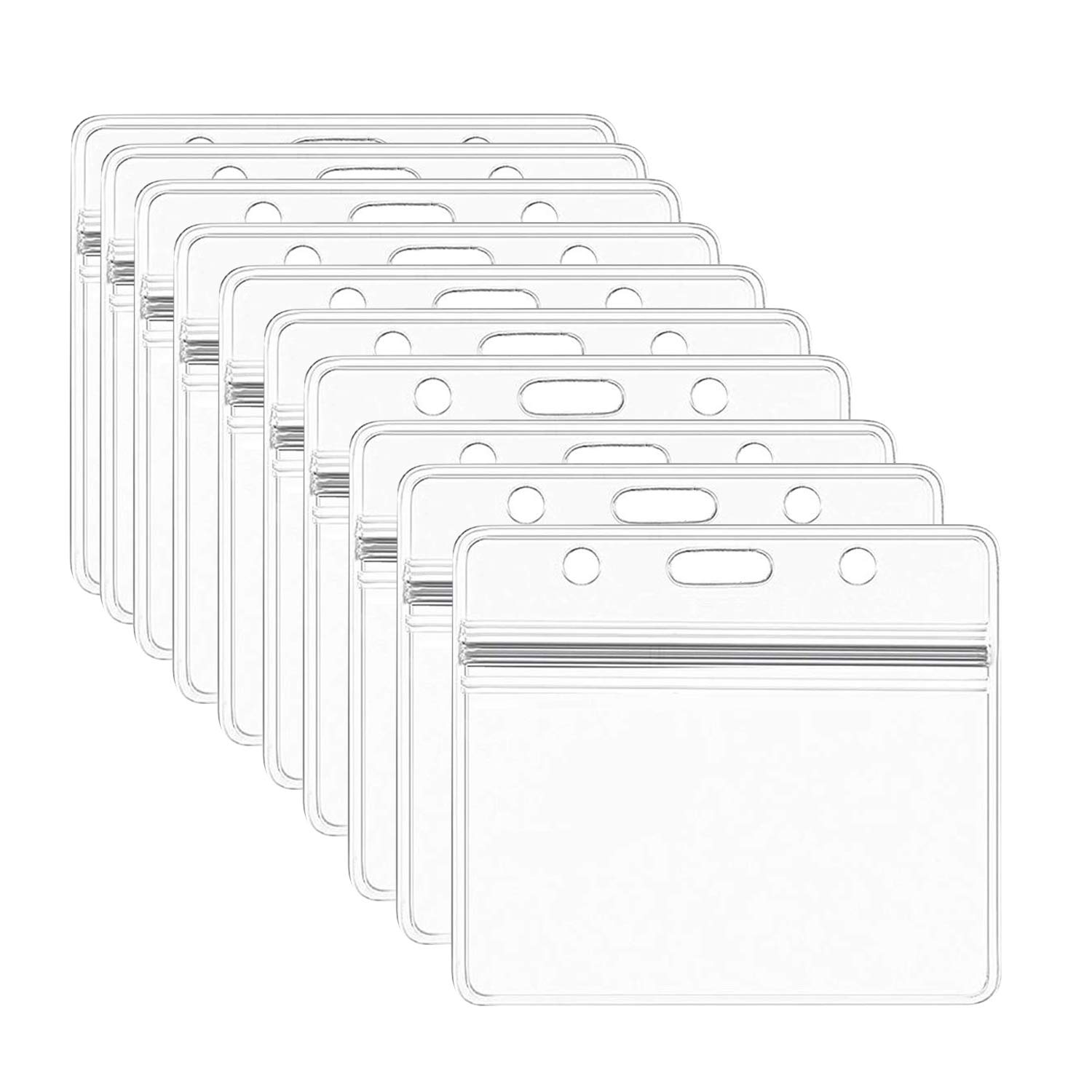 SumDirect Thick Clear Plastic Horizontal Badge Holders, Name Tag Holders, Card Holders (50)