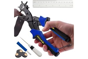 LEATHER HOLE PUNCH by Skilled Crafter Easily Punches Perfect Holes - FREE Extra Large Punch Plate - Professional Multi Size T