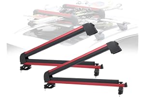 GEARANTICS 24.3 Inch Ski and Snowboard Rack for Car Roof, with TPV Rubber Padding and Lock, Fit 4 Pairs of Skis or 4 Snowboards,Mounting System Fits for Square/Round/Aero/Oval Cross Bars, Red