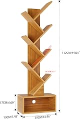 YMYNY 6 Tier Tree Bookshelf Wood Bookcase Storage Rack with Drawer Natural view 3