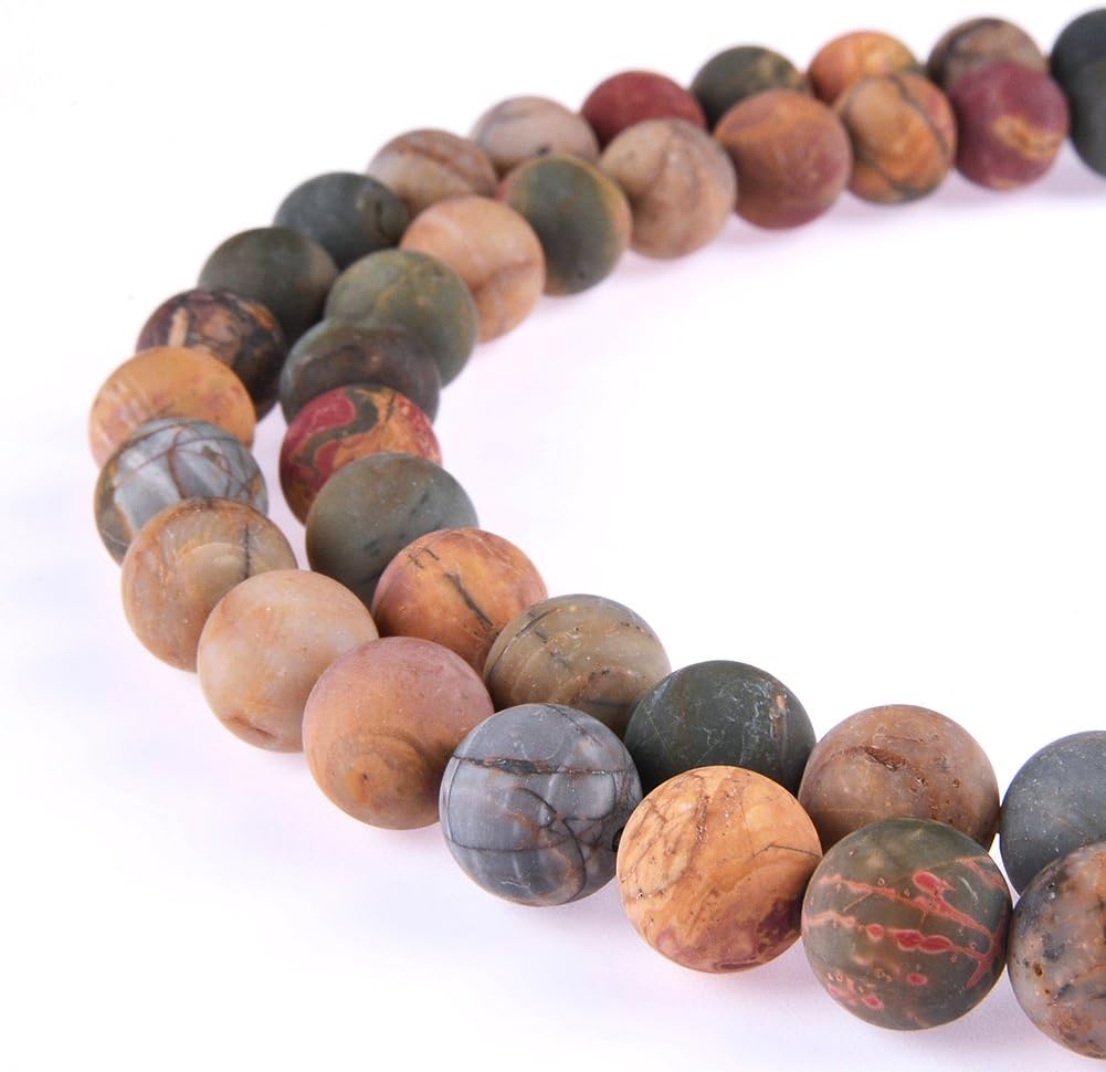Natural Gemstone Loose Beads Matte Approxi 15.5 inch DIY Bracelet Necklace for Jewelry Making (6mm, Matte Picasso Jasper)