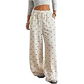 GORGLITTER Women's Bow Wide Leg Stacked Baggy Lounge Sweatpants Joggers Y2k High Waist Straight Leg Track Sweat Pants