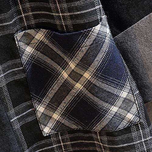 Hotmiss Men's Hipster Plaid Patchwork Linen Cloak Open Front Cardigan Kimono Jackets (Black Plaid, Medium) - Thumbnail 5