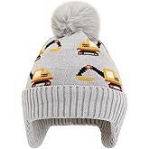 KABAKE Kids Beanie with Ear Flaps for Boys Girls Pom-pom Knit Hats Warm Fleece Lining Winter Outdoor Skull Snow Ski Cap