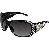 Rodeo Queen Angel Women’s Fashion Sunglasses Black Frame w/Bling Rhinestones & Smoke Gradient Lens