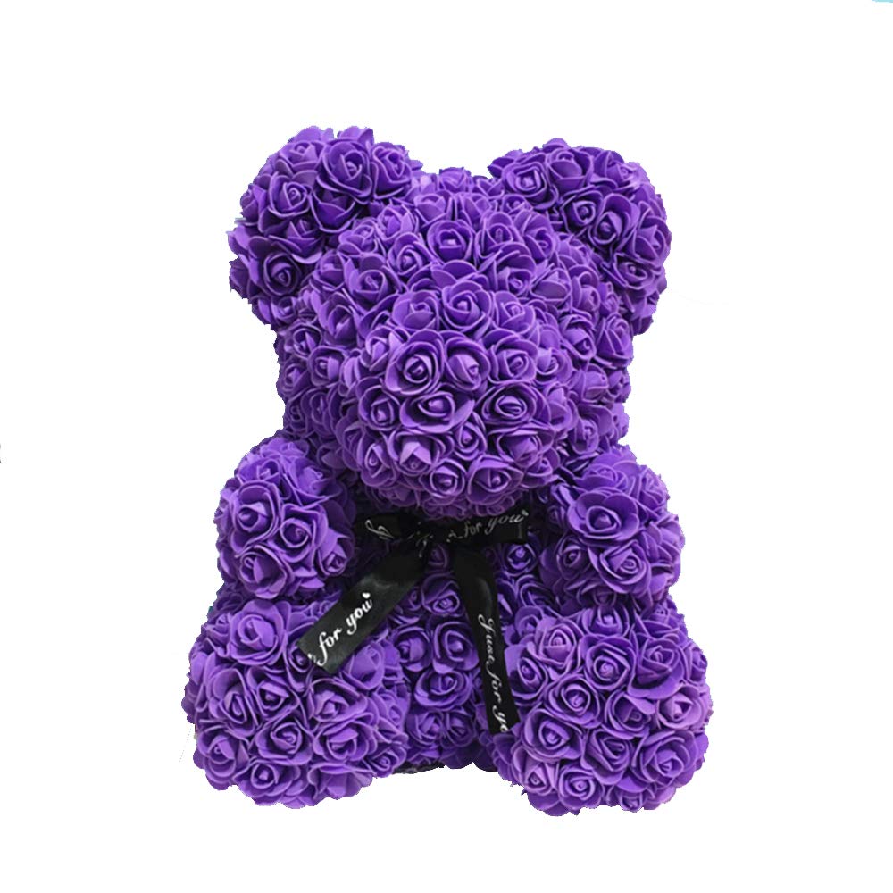 Rose Flower Bear,10 inch Artificial Rose Love Romantic for Christmas, Graduation, Valentine's Day, Mother's Day, Anniversary, Birthday, Wedding Gift (Purple)