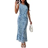 MEROKEETY Women's Summer Sleeveless Floral Maxi Dress 2026 Bodycon Mesh Wedding Guest Cocktail Formal Party Dresses