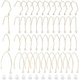 Beebeecraft 48Pcs 4 Style Earring Hooks 18K Gold Plated U Shape Ear Wires Fish Hook Drop Dangle Findings with Loop for DIY Jewelry Making