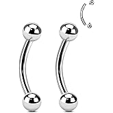 Agrewd 2PCS G23 Solid Titanium Rook Earrings 16G Internally Thread Eyebrow Rook Piercing Jewelry Surgical Steel Vertical Labret Stud