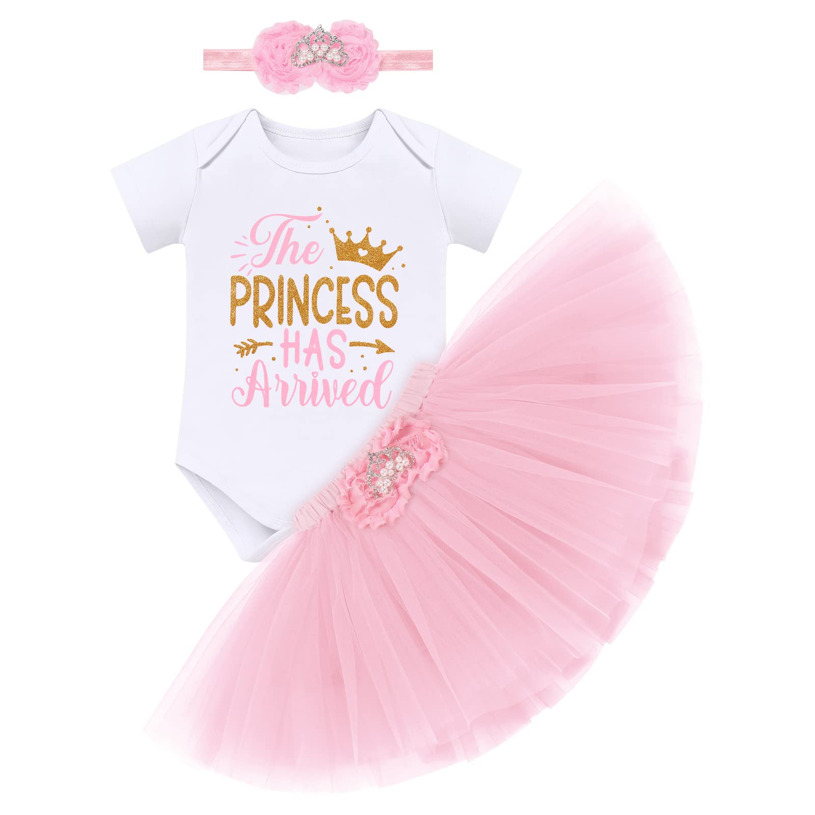 Photo 1 of Newborn Coming Home from Hospital Outfit: The Princess Has Arrived Baby Girl Romper Tulle Tutu Skirt Headband 1st Birthday Cake Smash Photoshoot New Born Infant Girls Clothes Full Set Pink 0-3 Months