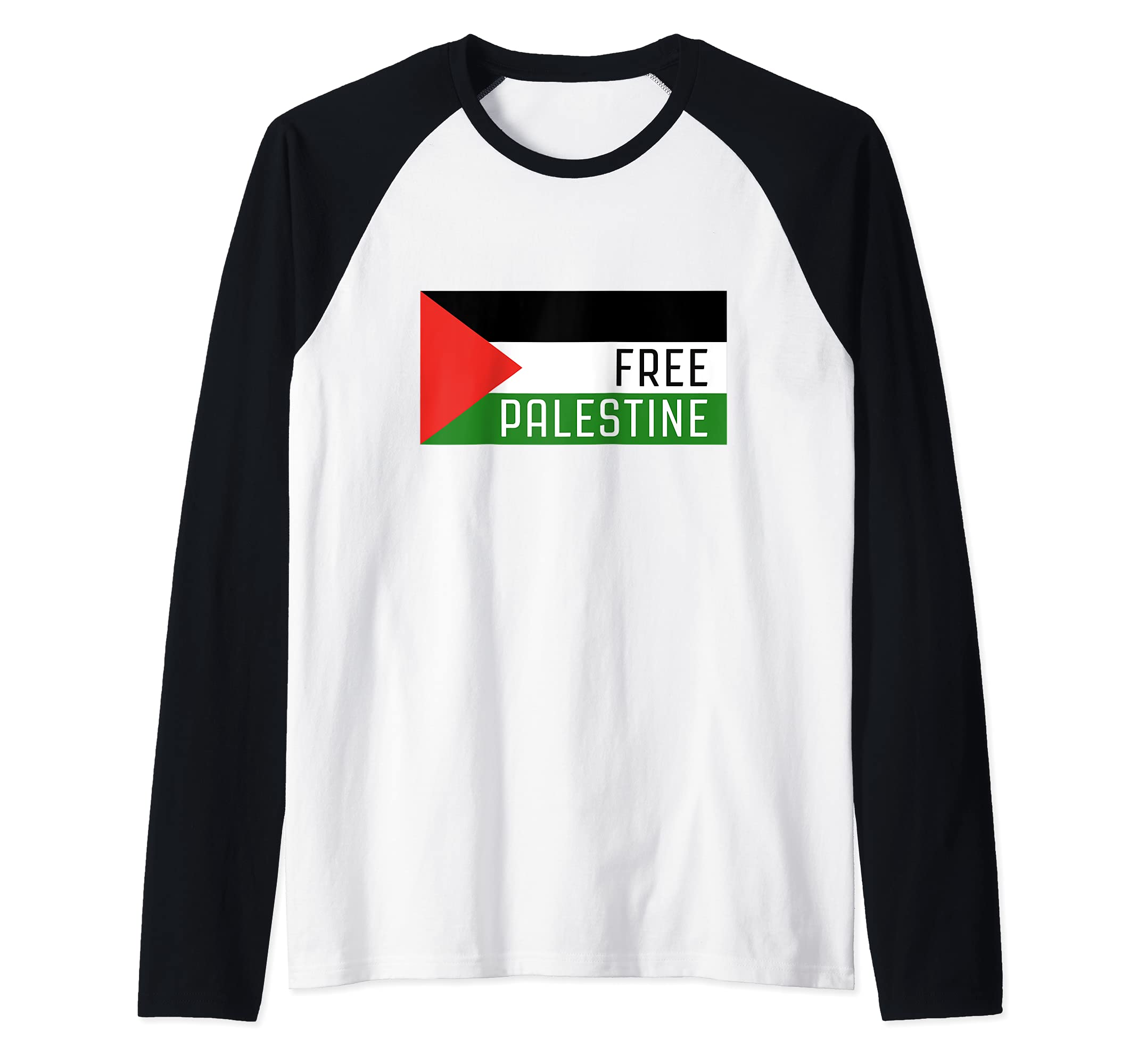Free Palestine with Flag English Text Raglan Baseball Tee