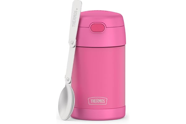 THERMOS FUNTAINER 16 Ounce Stainless Steel Vacuum Insulated Food Jar with Spoon, Neon Pink